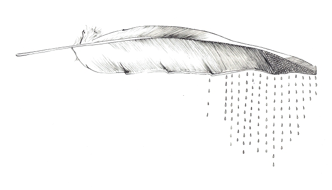 Feather with drips. Martha Steele 9" x 5"
